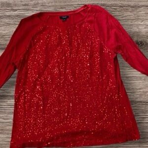 Chaps Red Sequin long Sleeve Top - 2X -  NWOT